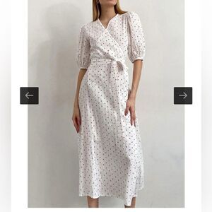 Commense White Dress Heart Print Wrap Midi Short Sleeve SZ S NEW